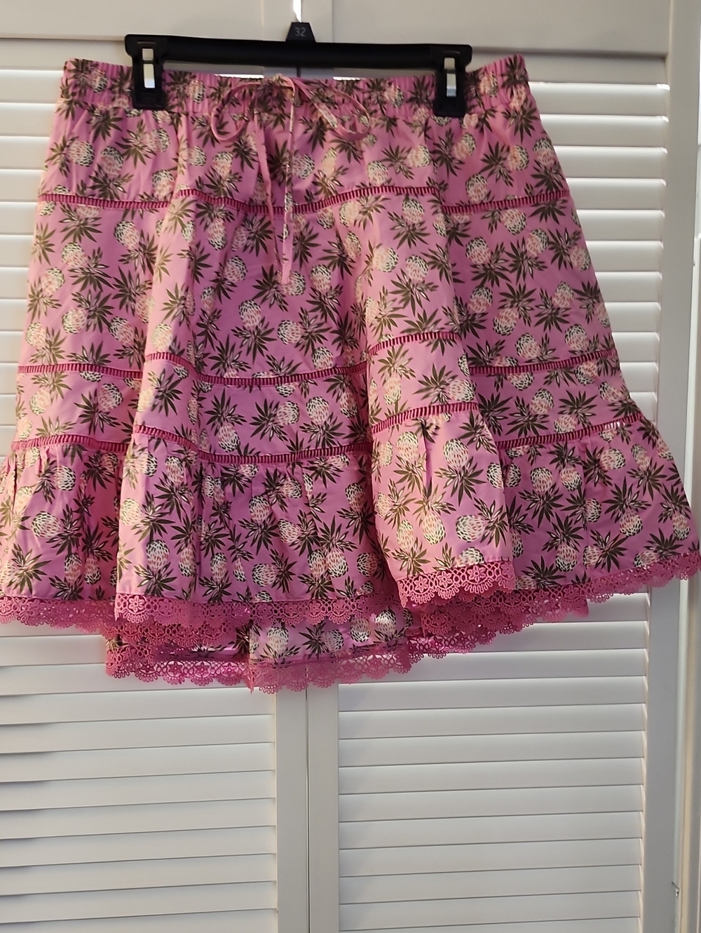 Pink Floral Tiered Skater Skirt with Lace Trim